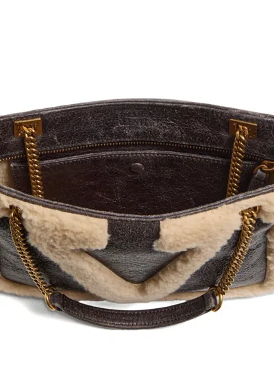 Valentino Small Viva Superstar Shearling Tote Bag In Brown