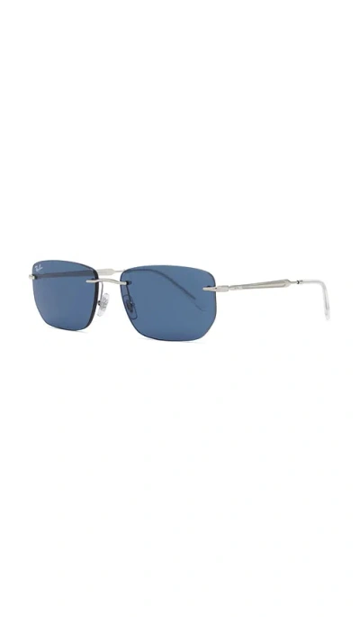 Ray Ban Rectangular Rimless Sunglasses In Blue