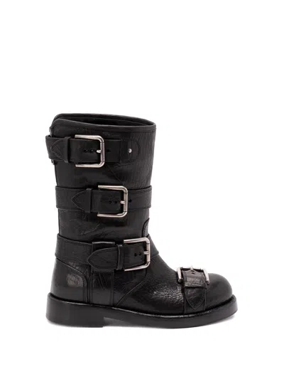 Dolce & Gabbana Leather Boot With Buckles In Black