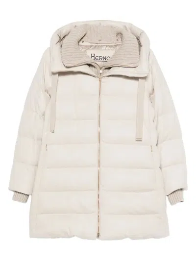 Herno Hooded Long Quilted Jacket And Pockets In White