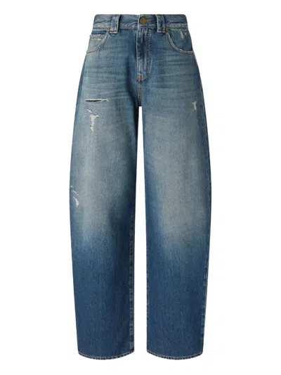 Pinko Blue Jeans With Belt Loops And Distressed Effect In Denim Woman In Blue