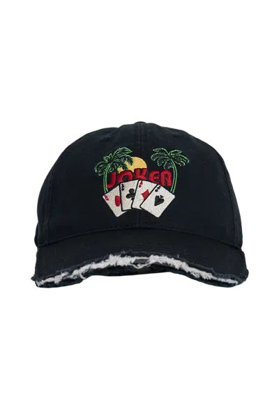 Martine Rose Roll Back Distressed Embroidered Adjustable Baseball Cap In Black