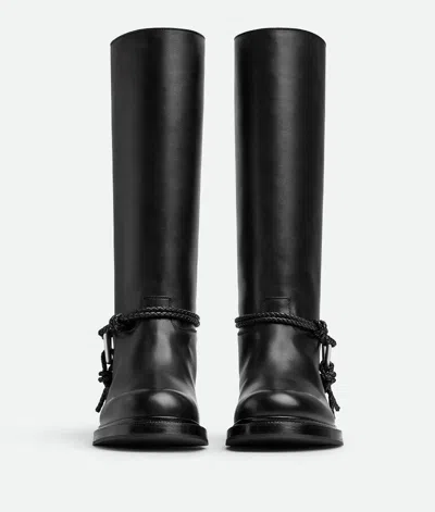 Bottega Veneta Knee High Boot Braided Strap Detail In Black