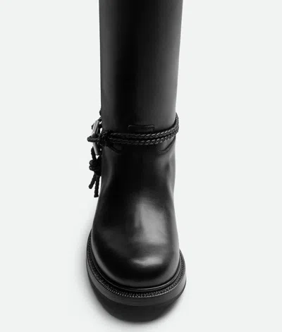 Bottega Veneta Knee High Boot Braided Strap Detail In Black