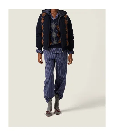 Miu Miu Cashmere Down Jacket With Hood And Pattern In Black