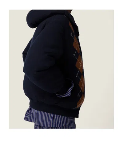 Miu Miu Cashmere Down Jacket With Hood And Pattern In Black