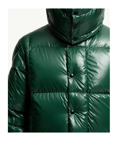Moncler Parana Glossy Hooded Short Down Jacket Clothing In Green