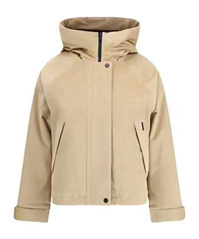 Woolrich Hooded Corduroy Jacket Adjustable Cuffs In Brown