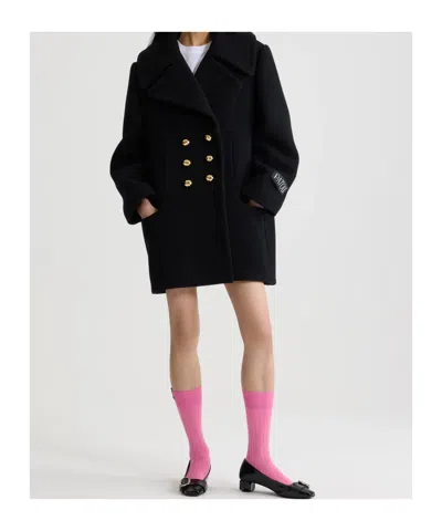 Patou Double-breasted Wool Blend Coat In Black