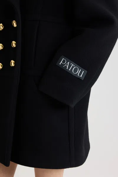 Patou Double-breasted Wool Blend Coat In Black