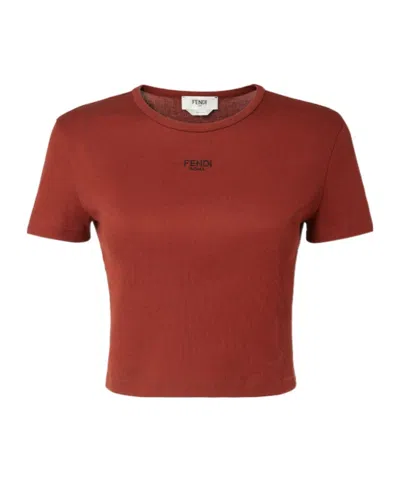 Fendi Women Brick Stretch Cotton T-shirt In Brown