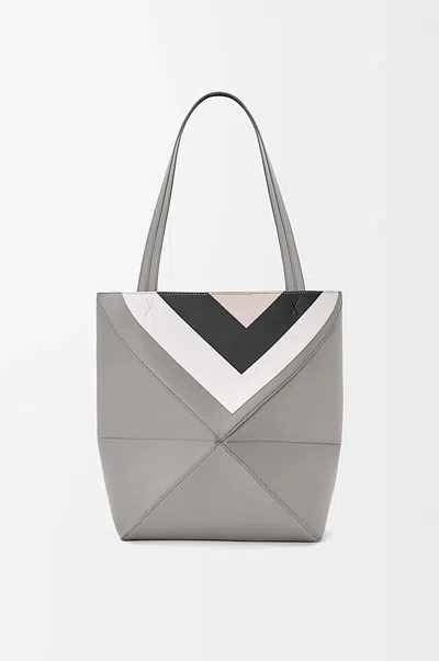 Loewe Women Puzzle Fold Square Medium Leather Tote In Gray