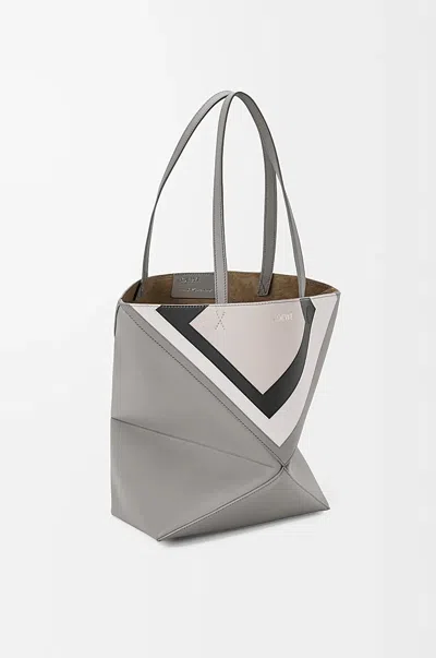 Loewe Women Puzzle Fold Square Medium Leather Tote In Gray