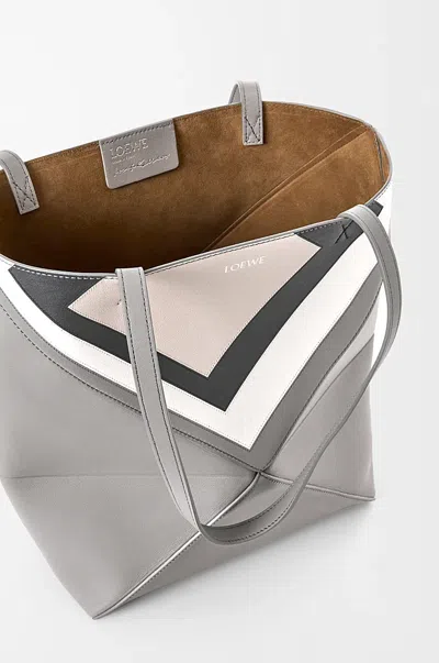 Loewe Women Puzzle Fold Square Medium Leather Tote In Gray