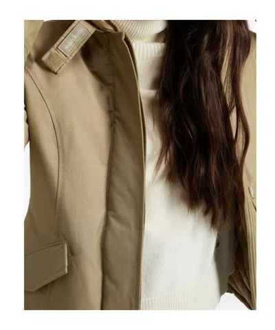 Woolrich Insulated Parka With Hood And Pockets In Brown