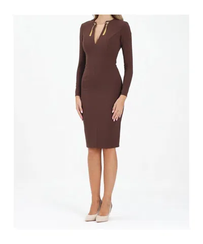 Elisabetta Franchi Midi Fit Dress In Brown