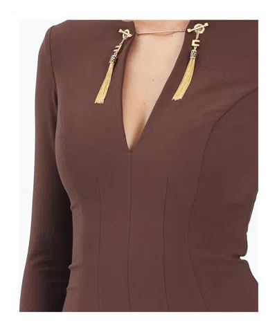 Elisabetta Franchi Midi Fit Dress In Brown