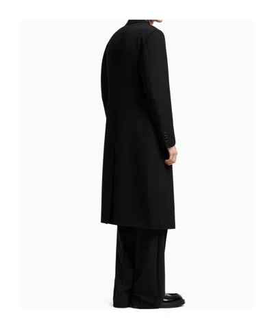 Emporio Armani Double-breasted Long Coat Satin Lapels In Black