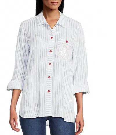 Multiples Sequin Pocket Long Sleeve Button Shirt In Rich Navy In Blue