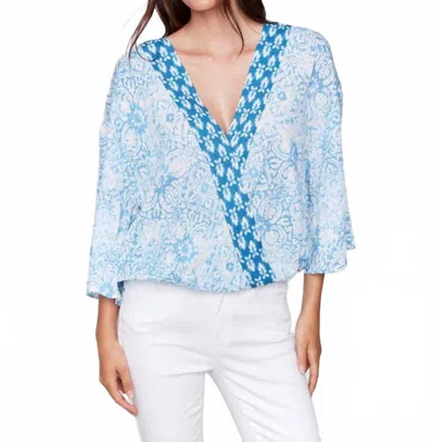 Charlie B Printed Overlap Blouse In Blue In Black