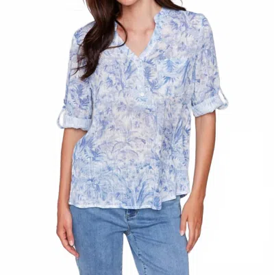 Charlie B Roll Sleeve Cotton Gauze Blouse In Jungle In Multi