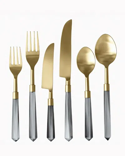 Borrowed Blu Prism Flatware 6-piece Set In Charcoal + Gold