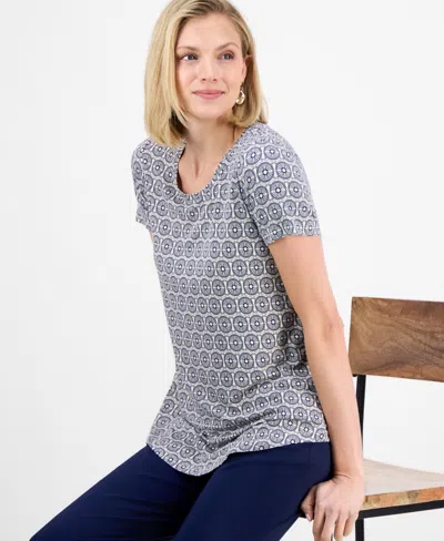 Jm Collection Women's Printed Short Sleeve Scoop-neck Top, Created For Macy's In Multi