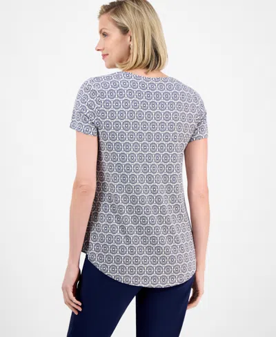 Jm Collection Women's Printed Short Sleeve Scoop-neck Top, Created For Macy's In Multi