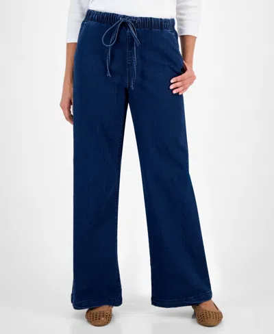 Style & Co Petite High-rise Pull-on Wide-leg Jeans, Exclusively At Macy's In Blue