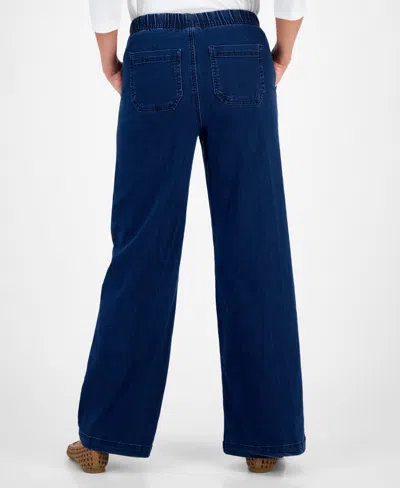 Style & Co Petite High-rise Pull-on Wide-leg Jeans, Exclusively At Macy's In Blue