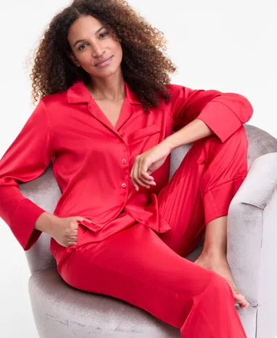 Inc International Concepts Women's 2-pc. Piped-trim Satin Pajamas Set, Created For Macy's In Red
