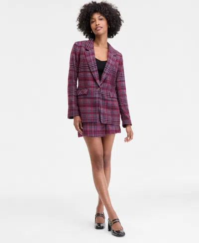 On 34th Womens Plaid Single Button Blazer Xxs 3x Macys Exclusive In Burgundy