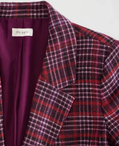 On 34th Womens Plaid Single Button Blazer Xxs 3x Macys Exclusive In Burgundy