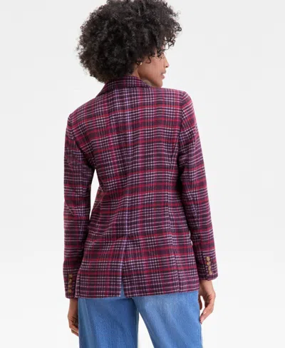 On 34th Womens Plaid Single Button Blazer Xxs 3x Macys Exclusive In Burgundy