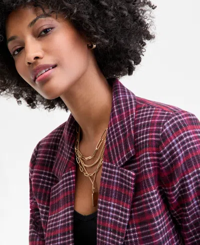 On 34th Womens Plaid Single Button Blazer Xxs 3x Macys Exclusive In Burgundy