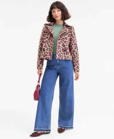 On 34th Women's Brushed Animal Print Shrunken Peacoat, Macy's Exclusive In Burgundy