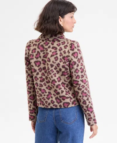 On 34th Women's Brushed Animal Print Shrunken Peacoat, Macy's Exclusive In Burgundy
