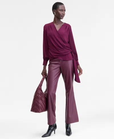 Inc International Concepts Womens Asymmetric Tie Surplice Top Xs 3x Macys Exclusive In Purple