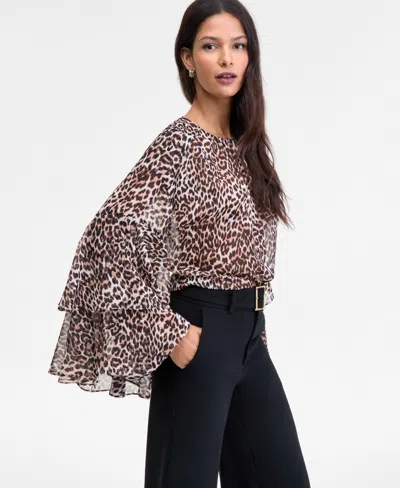 Inc International Concepts Women's Ruffle-trim Bell-sleeve Blouse, Macy's Exclusive In Multi