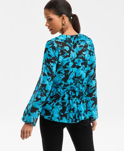 Inc International Concepts Women's Printed Ruffle-collar Top, Macy's Exclusive In Multi
