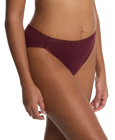 Natori Bliss Lace-trim Cotton French-cut Brief Underwear 152058 In Burgundy