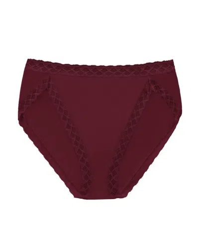 Natori Bliss Lace-trim Cotton French-cut Brief Underwear 152058 In Burgundy