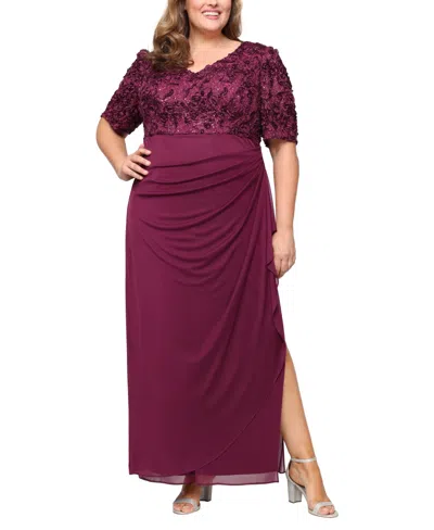 Alex Evenings Plus Size Soutache Embellished Short-sleeve Gown In Purple