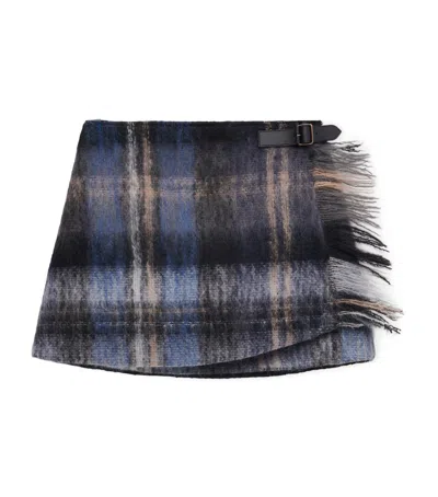 Loewe Blue Checked Mini Skirt In Mohair And Wool Blend Women In Blue
