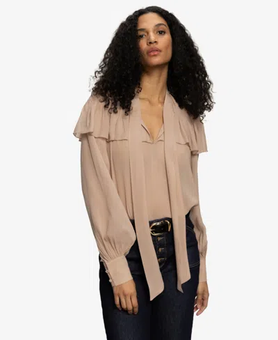 Sanctuary Fade Into You Ruffle Blouse In Brown