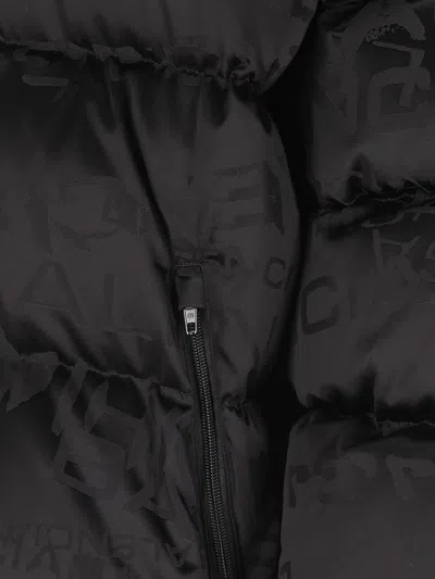 Balenciaga Men Nylon Down Jacket With All-over Lettering Logo In Black