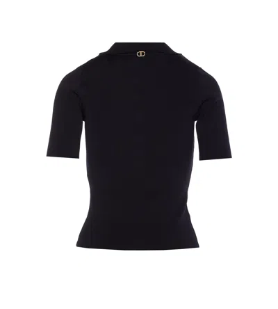 Twinset Pull Polo Avec Boutons Bijoux In Black