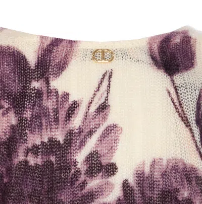 Twinset Twin-set Cropped Sweater With Floral Pattern And Textured Finish In White