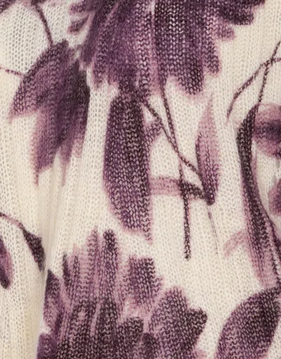 Twinset Twin-set Cropped Sweater With Floral Pattern And Textured Finish In White