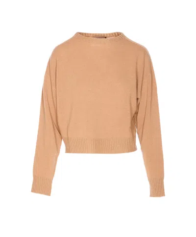 Twinset Twin-set Beige Crew Neck Sweater In Soft Wool-cashmere Blend In Brown